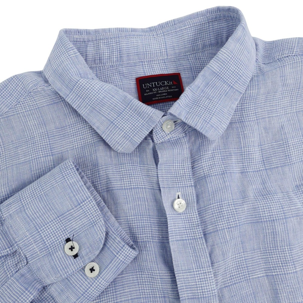 UNTUCKIT 100% Linen Relaxed Fit Wrinkle Resistant Blue Shirt‎ Mens XX-Large  XXL